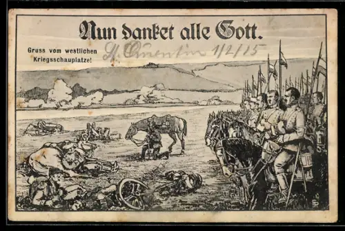 AK Nun danket alle Gott, Kawallerie nach gewonnener Schlacht, westlicher Kriegsschauplatz