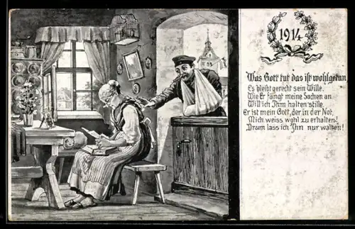 AK Was Gott tut..., Verwundeter kehrt heim, 1914