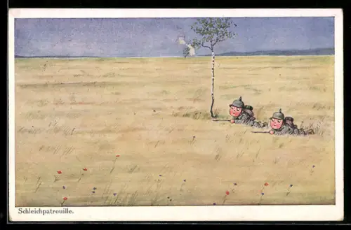 Künstler-AK Ad. Hoffmann unsign.: Schleichpatrouille, Kleine Soldaten