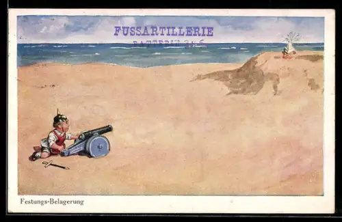 Künstler-AK Ad. Hoffmann: Kinder spielen mit einer Kanone am Strand
