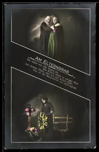 AK Frau mit Blumenkranz am Elterngrab