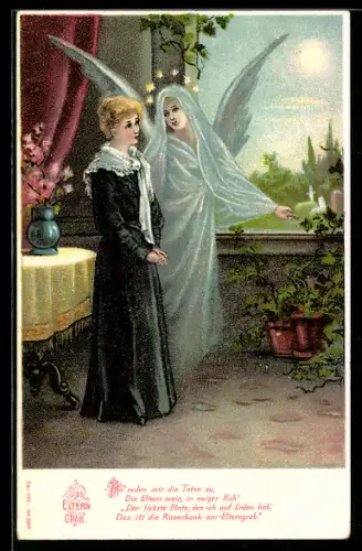 AK Elterngrab, Mädchen trauert, Schutzengel ist da