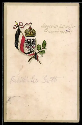 AK Reichsflagge mit Wappen und Krone