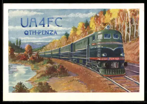 AK Funkverbindung mit einem Zug in idyllischer Landschaft