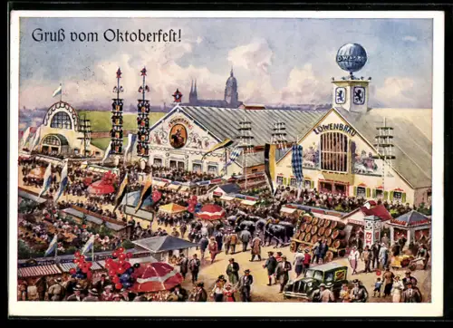 AK Menschenmenge auf dem Oktoberfest mit Löwenbräu