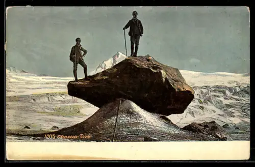 AK Bergsteiger mit verschneitem Panorama