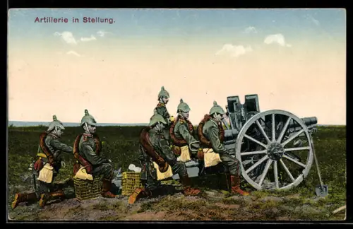 AK Soldaten bei einem Artilleriegeschütz