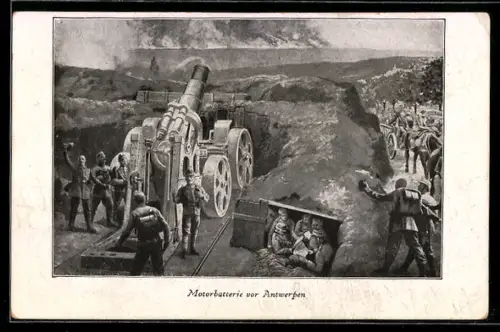 AK Deutsche Motorbatterie vor Antwerpen
