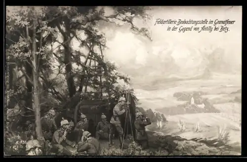 AK Antilly, Feldartillerie-Beobachtungsstelle im Granatfeuer