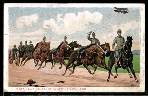 AK In Stellung fahrende deutsche Artillerie