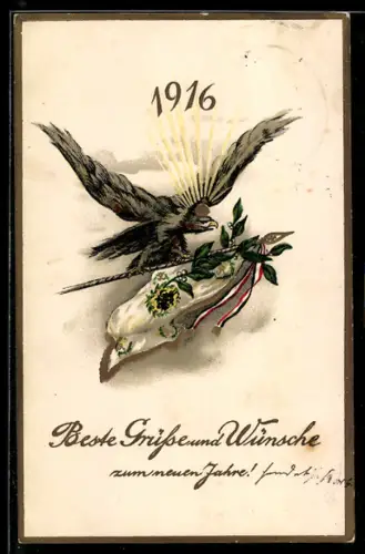 AK Wünsch zum Jahreswechsel 1916, Adler mit Fahne
