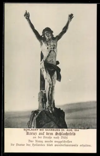 AK Saarburg, Schlacht bei Saarburg 1914, Kreuz auf dem Schlachtfeld an der Strasse nach Bühl