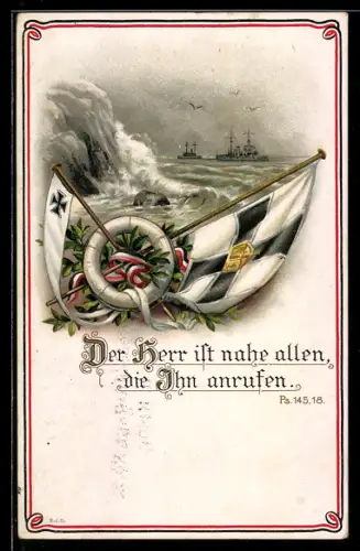 AK Wir haben einen Gott, der da hilft..., Propaganda mit Kriegsschiffen