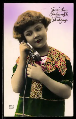 AK Junge hält Telefonhörer, Geburtstagsgruss