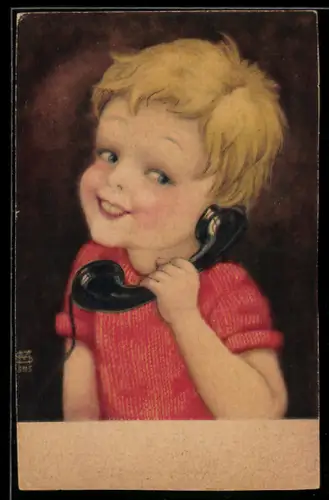 AK Junge mit Telefonhörer in der Hand