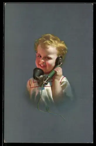 AK Blondes Kind am Telefon