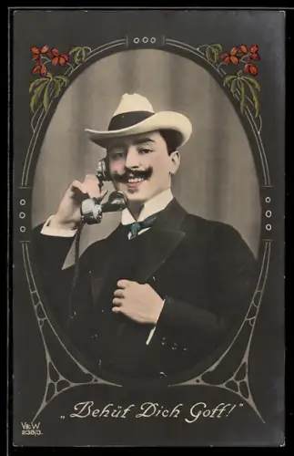 AK Eleganter Herr mit einem Telefonhörer