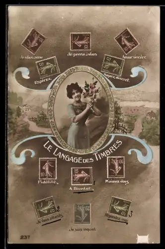 AK Briefmarkensprache, Fidélité, A Bientot, Je vous attends