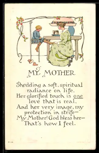 AK Frau mit ihrem Kind am Tisch, Mutterglück