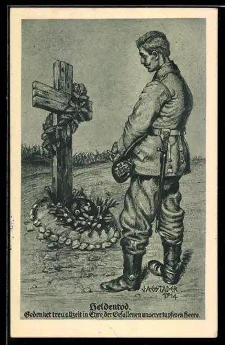 AK Soldat in Uniform am Kriegsgrab