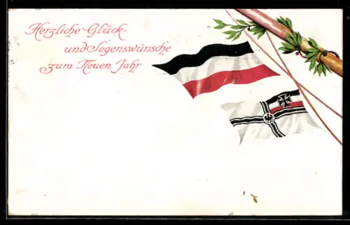 AK Glück- und Segenswunsch zum neuen Jahr mit Reichskriegsflagge