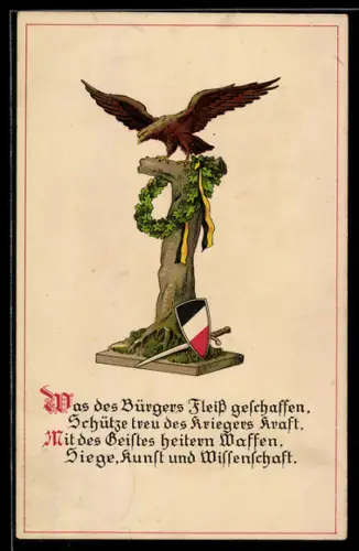 AK Adler mit Kranz und Wappen, Zweibund