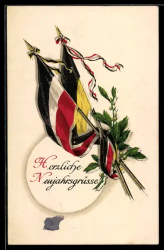 AK Deutsche und Österreichische Fahnen und Schleife