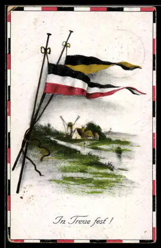 AK Windmühle in Landschaft, Fahnen, Zweibund