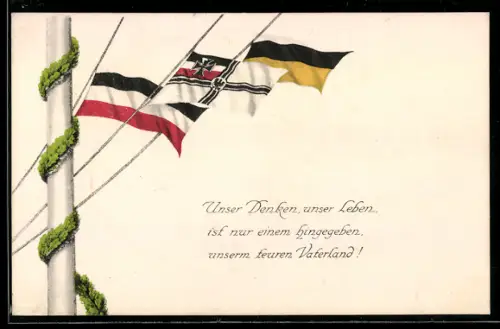 AK Mast mit Fahnen und Eichenblättern, Zweibund