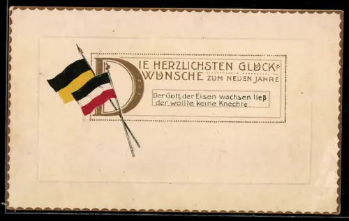 AK Neujahrsgruss mit Fahnen des Zweibundes