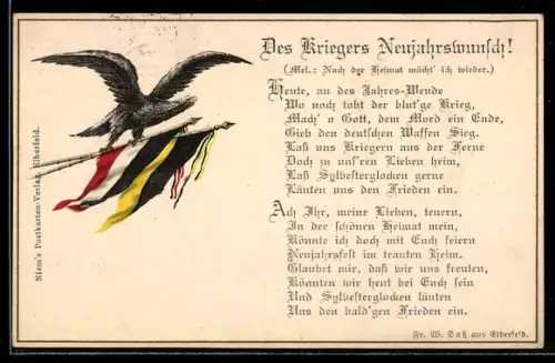 Präge-AK Adler auf zwei Fahnen, Neujahr, Zweibund