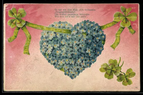 AK Herz aus Vergissmeinnicht mit Kleegirlanden, Blumenbild