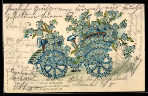 AK Blumenbild mit blauer Blumenkutsche