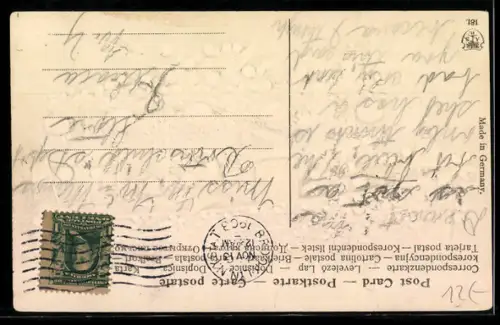 AK Boot mit Schwalben, Blumenbild