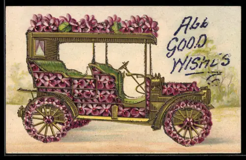 AK Mit Blumen geschmücktes Automobil, Blumenbild