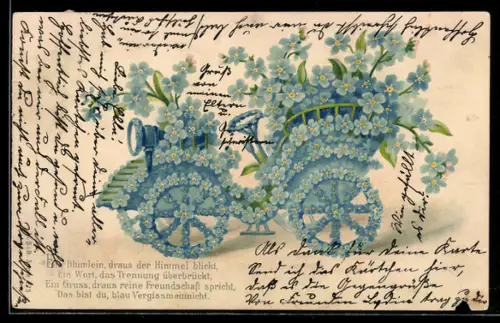 AK Blumenbild mit blauer Blumenkutsche