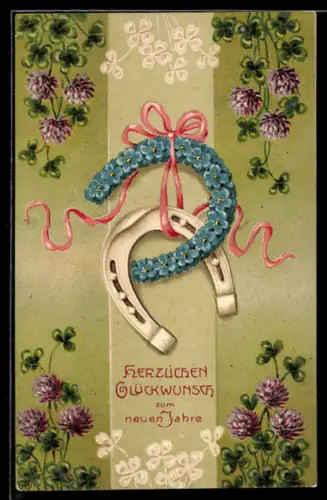 AK Hufeisen aus Vergissmeinnicht mit Klee, Blumenbild