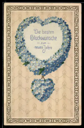 AK Aus Vergissmeinnicht geformtes Herz, Blumenbild