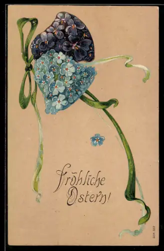 AK Aus Vergissmeinnicht und Veilchen geformte Glocken, Blumenbild