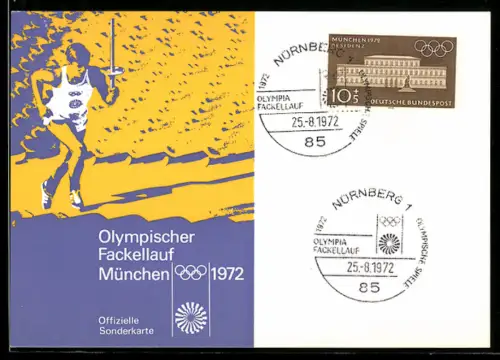 AK Olympischer Fackellauf München 1972, lila & gelb
