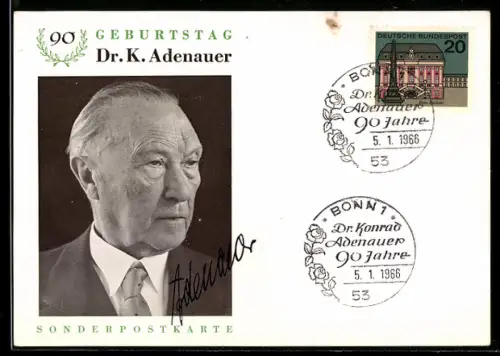 AK 90. Geburtstag von Konrad Adenauer, Portrait
