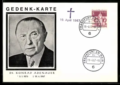 AK Gedenken an Alt-Kanzler Konrad Adenauer mit Lebensdaten