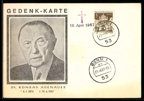 AK Gedenken an Alt-Kanzler Konrad Adenauer mit Lebensdaten