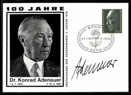 AK Portrait von Alt-Kanzler Konrad Adenauer mit Lebensdaten
