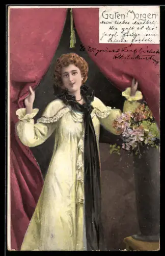 AK Junge Frau im hellgrünen Kleid