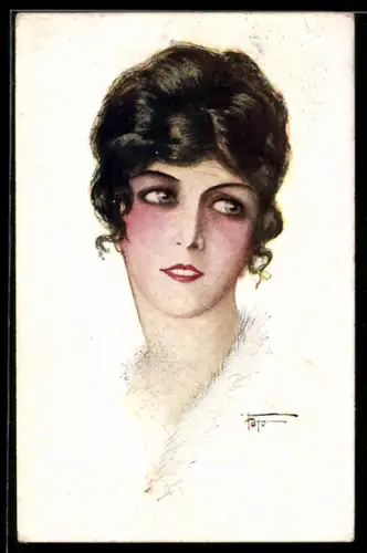 AK Junge hübsche Frau schaut seitlich