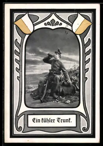 AK Infanteriesoldat bei der Rast mit einem kühlen Trunk