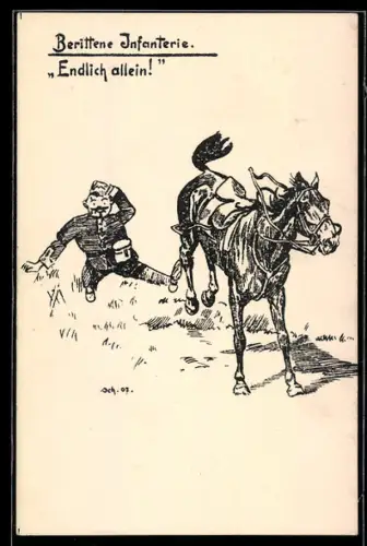 AK Soldat der Infanterie wird von seinem Pferd abgeworfen