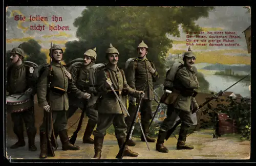 AK Soldaten der Infanterie auf ihrem Verteidigungsposten am Rhein