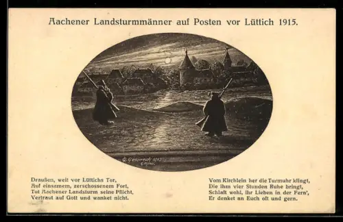 AK Lüttich, Aachener Landsturmmänner auf Posten vor der Stadt 1915, Infanterie